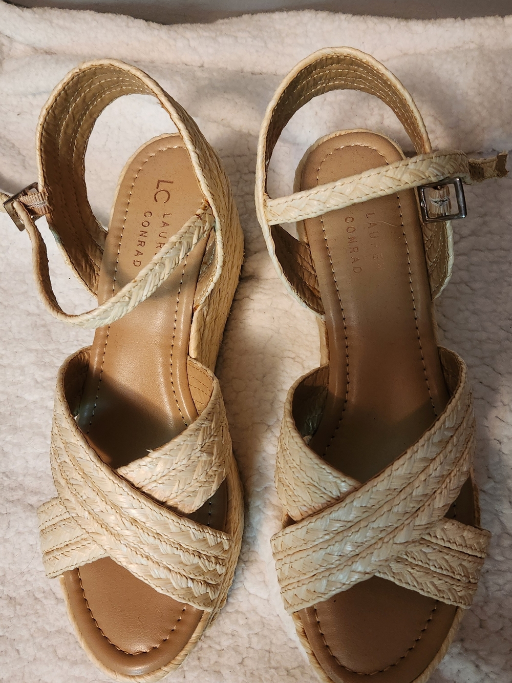 Lauren Ralph Lauren Beige Woven Espadrille Wedge Sandals